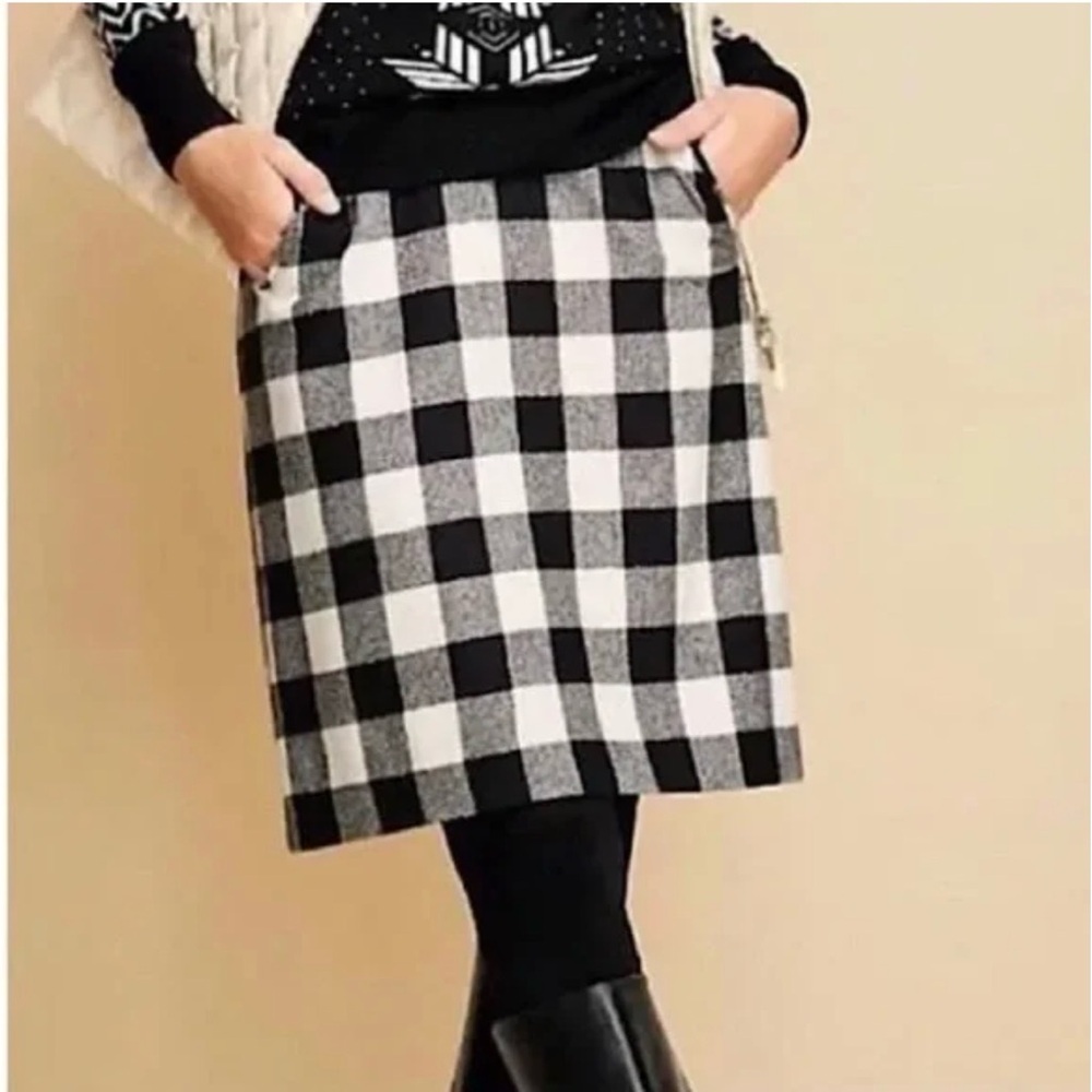 LOFT NWT Wool Blend Buffalo Plaid Mini Skirt Black Cream Size 14 Pockets